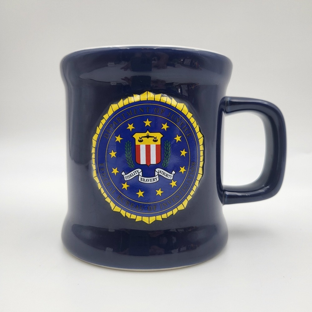 FBI Department of Justice Coffee Mug Seal City Merchandise Blue Ceramic Cup